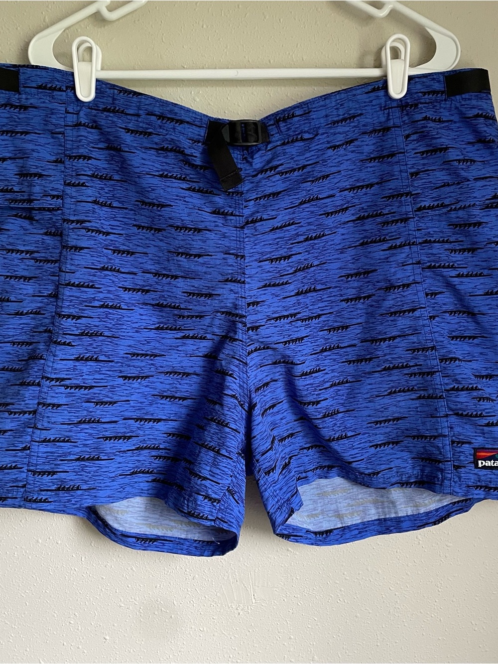 Vintage Patagonia 1993 River Shorts Blue Wave Logo Canoe Swim Belted Baggies